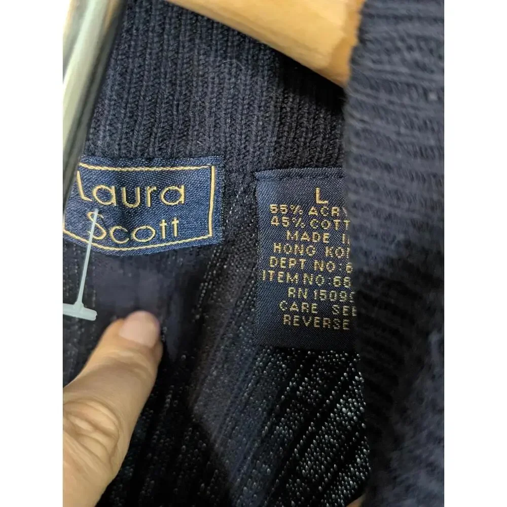 Laura Scott Size L Womens Blue Cotton Short Sleeve‎ Mock Pullover Sweater